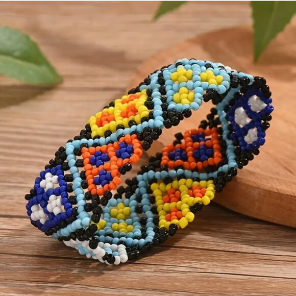 Handmade Boho Bohemian Beaded Stretchy Bracelet - Picture 2 of 2